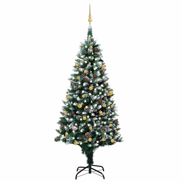 vidaXL Kunstkerstboom met LED en kerstballen en dennenappels 240 cm