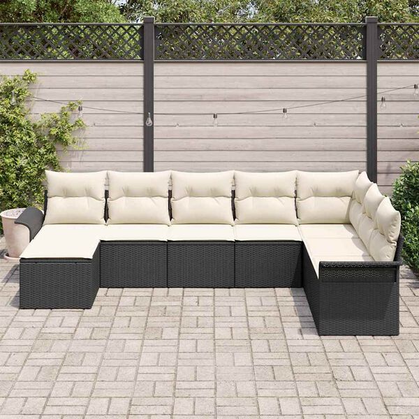 vidaXL Tuin Sofa Set met kussen met opslag 8 pcs Zwart Poly riet