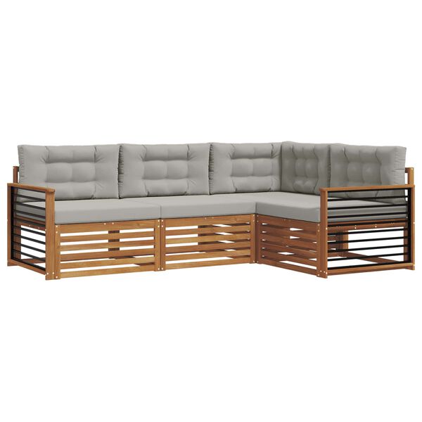 vidaXL Buiten bankenset met kussen 4 pcs Natuurlijk en Lichtgrijs