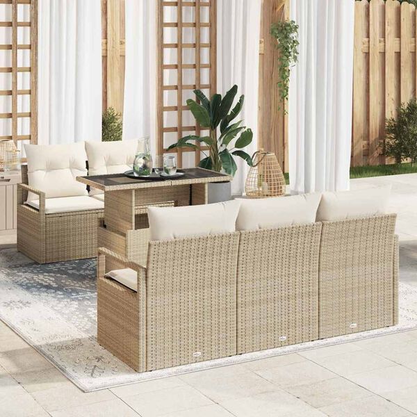 vidaXL Bankstel met kussen 6 pcs beige en cr&egrave;mekleurig poly rattan