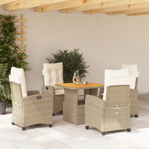 vidaXL 5-delige Tuinset met kussens poly rattan beige