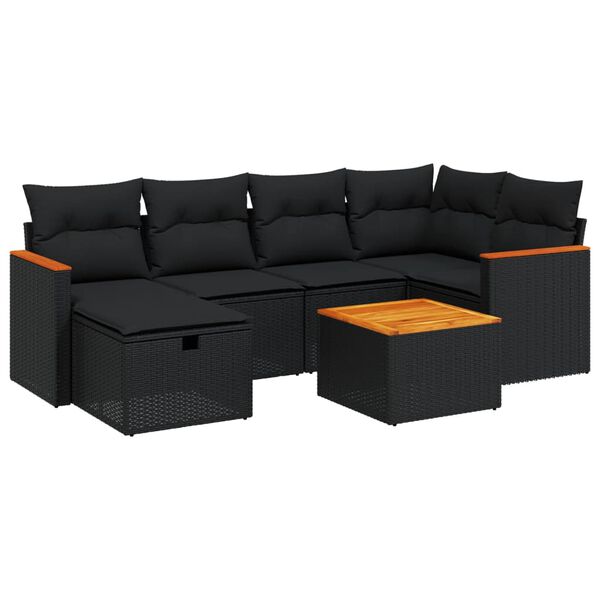 vidaXL 6-delige Loungeset met kussens poly rattan zwart