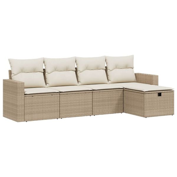 vidaXL 5-delige Loungeset met kussens poly rattan beige