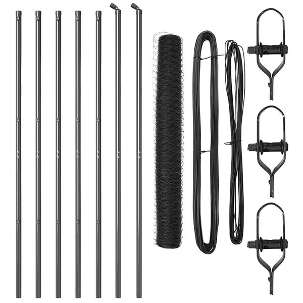 vidaXL Afrasteringspaal Grijs 10 x 1 m (50 mm gaas) Staal en PVC