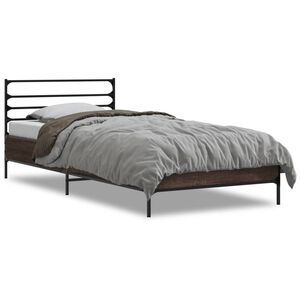 vidaXL Bedframe bewerkt hout en metaal bruin eikenkleurig 90x200 cm