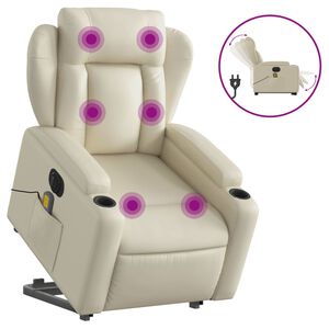 vidaXL Sta-op-massagestoel elektrisch kunstleer cr&egrave;mekleurig