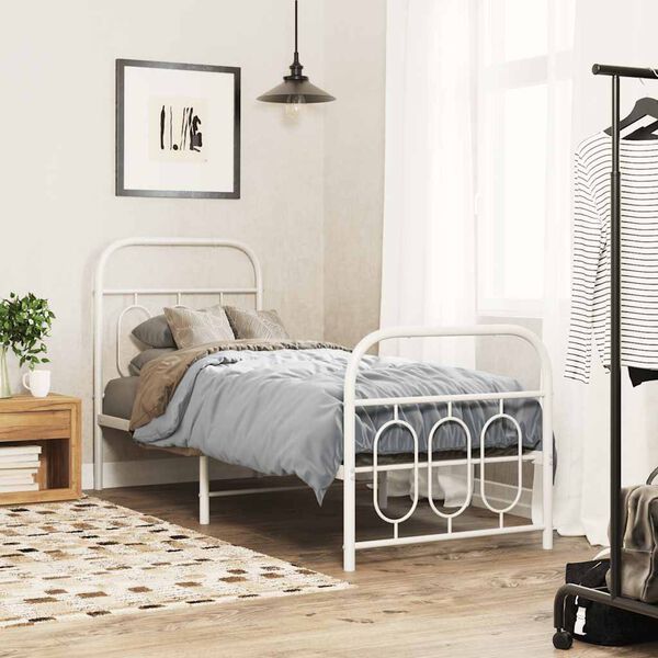 vidaXL Bedframe met hoofd- en voeteneinde metaal wit 75x190 cm