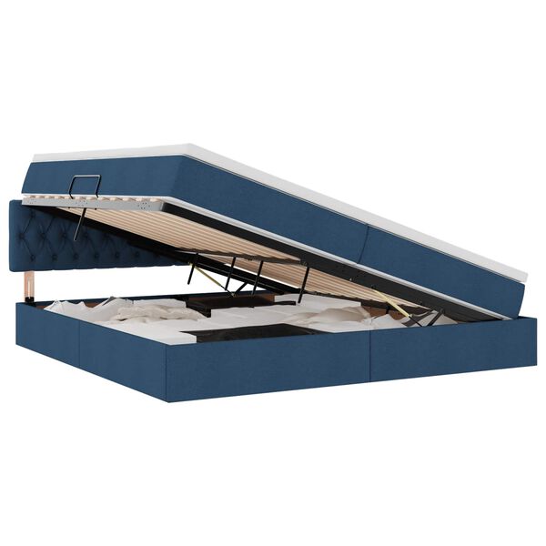 vidaXL Opbergbed met LED met matras met LED Blauw 200 x 200 cm Stof