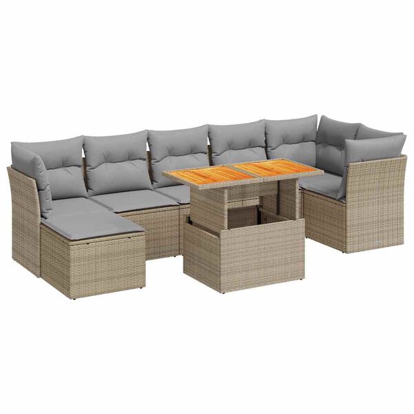 vidaXL 8-delige Loungeset met kussens poly rattan beige