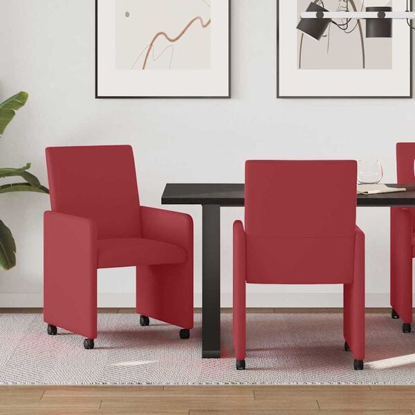 vidaXL Eetkamerstoelen met Wieltjes 2 pcs Wijnrood 57 x 66 x 94 cm