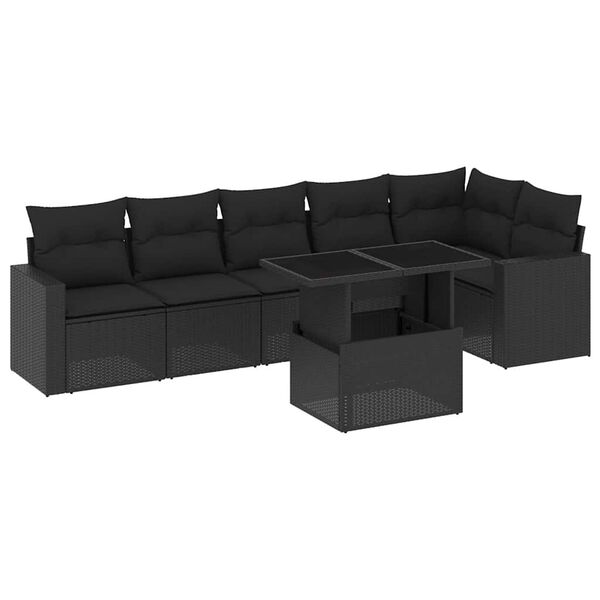 vidaXL 7-delige Loungeset met kussens poly rattan zwart