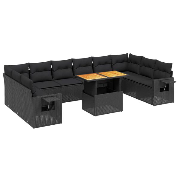 vidaXL 11-delige Loungeset met kussens poly rattan zwart