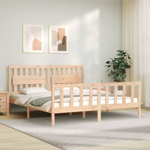 vidaXL Bedframe met hoofdbord massief hout