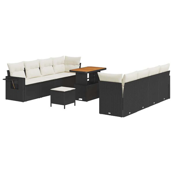 vidaXL Tuin Sofa Set met kussen 11 pcs Zwart en Cr&egrave;me poly rattan