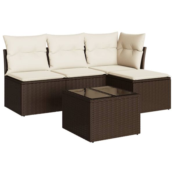 vidaXL 5-delige Loungeset met kussens poly rattan bruin