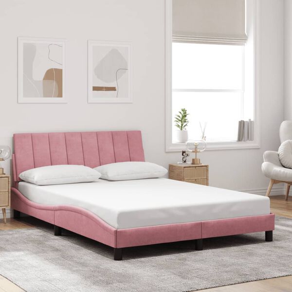 vidaXL Bedframe met LED zonder matras "Hanko" fluweel roze 120x200 cm