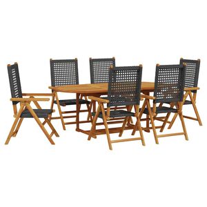 vidaXL 7-delige Tuinset poly rattan en massief hout zwart
