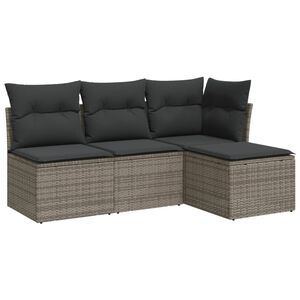 vidaXL 4-delige Loungeset met kussens poly rattan grijs