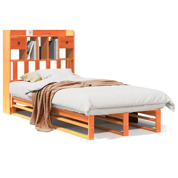 vidaXL Bed met boekenkast zonder matras grenenhout wasbruin 75x190 cm