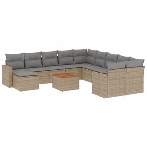 vidaXL 12-delige Loungeset met kussens poly rattan beige