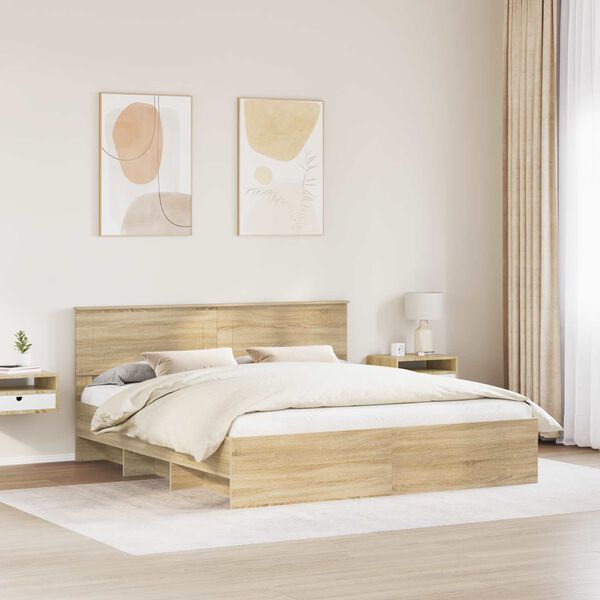 vidaXL Bedframe met hoofdeinde Sonoma Eiken 180 x 200 cm Bewerkt hout