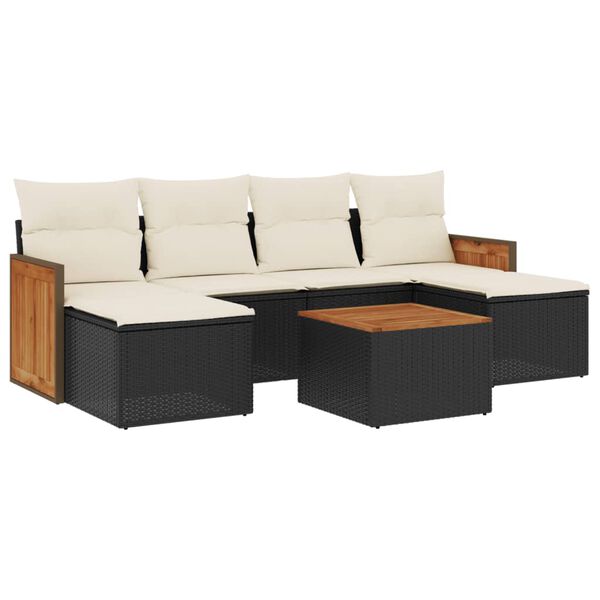 vidaXL 7-delige Loungeset met kussens poly rattan zwart