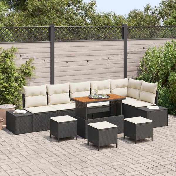 vidaXL Tuinbankenset met kussen 10 pcs Zwart poly rattan