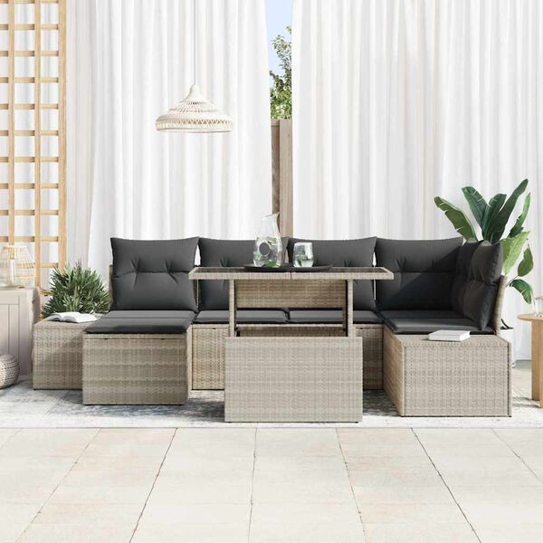vidaXL Tuin Sofa Set met kussen 7 pcs Lichtgrijs