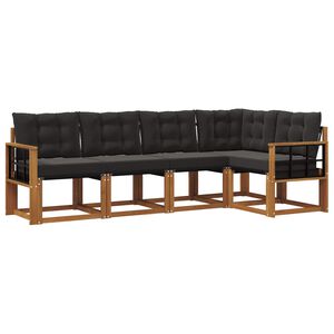 vidaXL Buiten bankenset met kussen 5 pcs Natuurlijk en Zwart