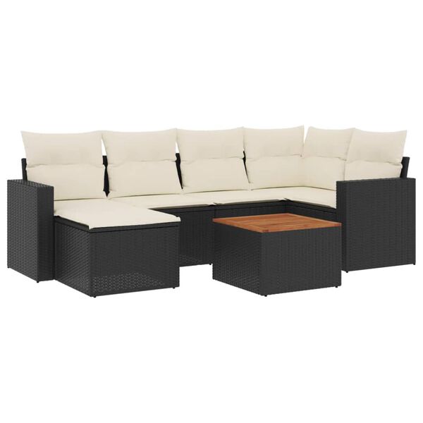 vidaXL 7-delige Loungeset met kussens poly rattan zwart