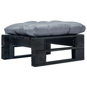 vidaXL Tuinpoef met grijs kussen pallet hout zwart