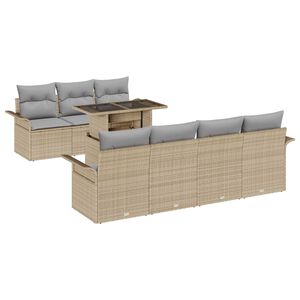 vidaXL Tuin Sofa Set met kussen met opslag 8 pcs Beige Poly riet