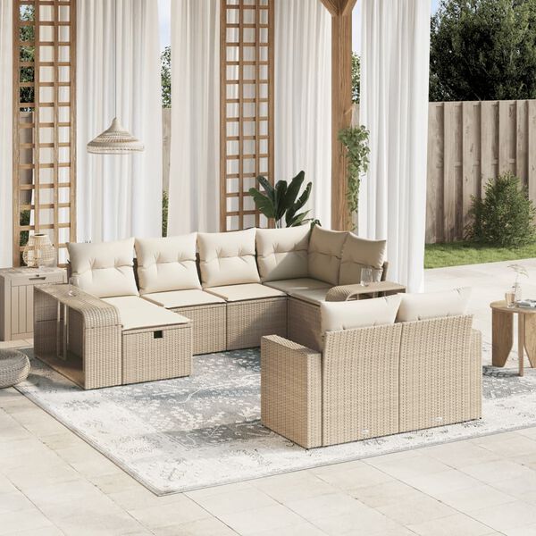 vidaXL 10-delige Loungeset met kussens poly rattan beige