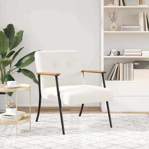 vidaXL Fauteuil Cr&egrave;me 59 x 75 x 78 cm Krullend Wol-achtig Stof
