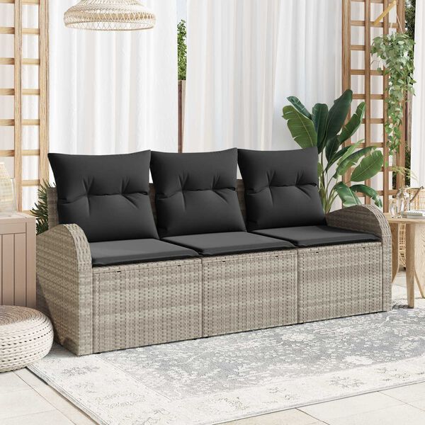 vidaXL Tuin Sofa Set met kussen 3 pcs Lichtgrijs Poly riet