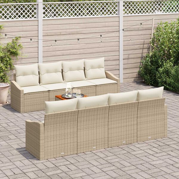 vidaXL Tuinbankenset met kussen 9 pcs Beige poly rattan