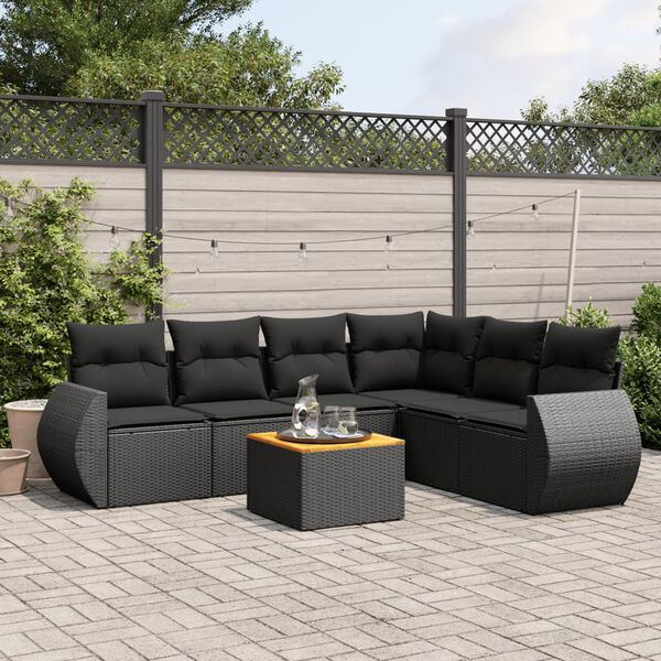 vidaXL 7-delige Loungeset met kussens poly rattan zwart