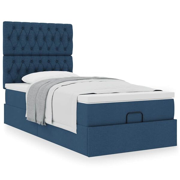 vidaXL Bed met matras 90x200 cm stof blauw
