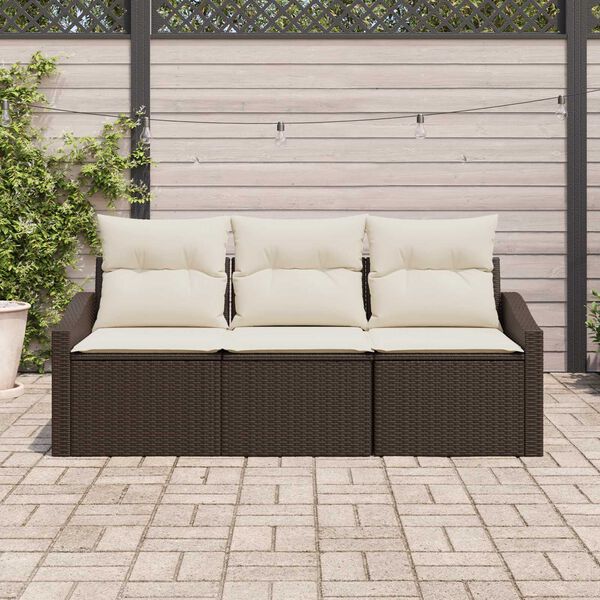 vidaXL Bankstel met kussen 3 pcs Bruin poly rattan