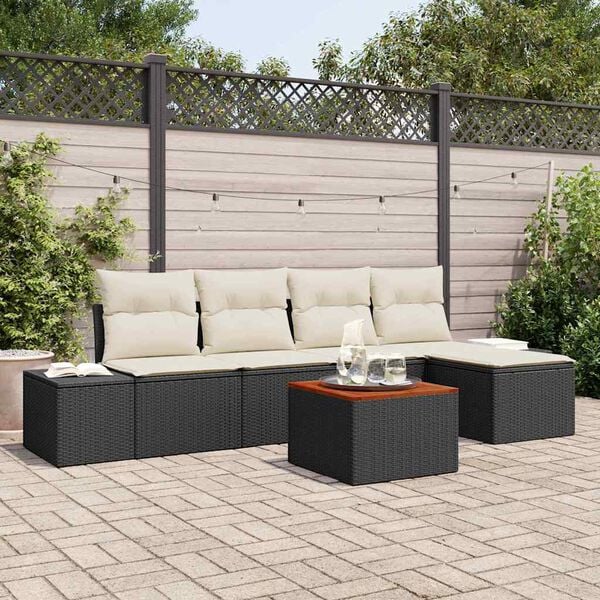 vidaXL Tuinbankenset met opslag 6 pcs Zwart en Crème poly rattan