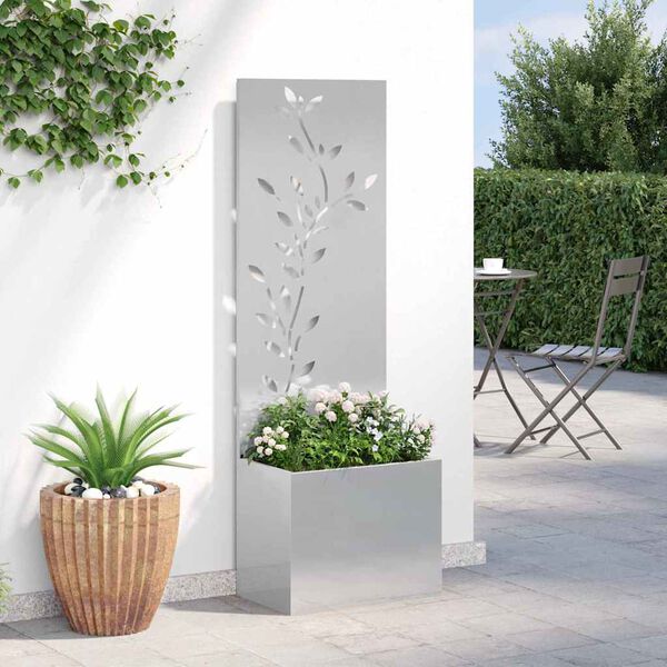 vidaXL Tuin Privacy Screen Bloemen Zilver 50 x 140 cm Roestvrij staal