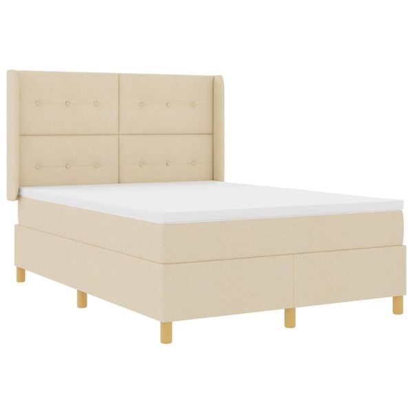 vidaXL Boxspringbed met matras met hoofdeinde Cr&egrave;me 140 x 190 cm Stof