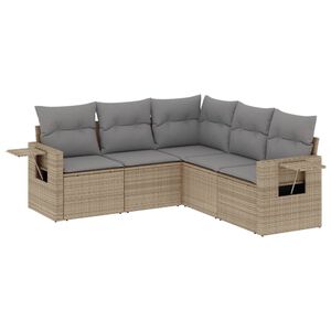 vidaXL 5-delige Loungeset met kussens poly rattan beige