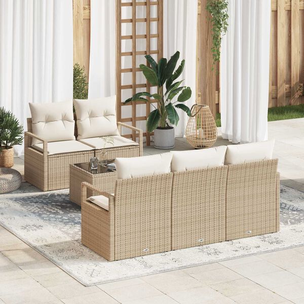 vidaXL Tuin Sofa Set met kussen 6 pcs Beige en Cr&egrave;me poly rattan