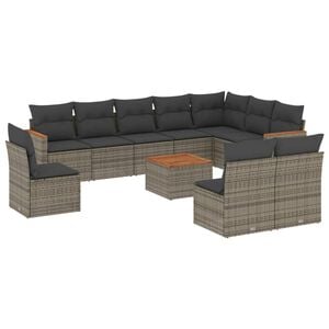 vidaXL 11-delige Loungeset met kussens poly rattan grijs