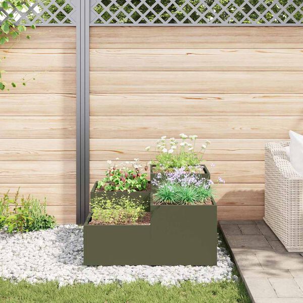 vidaXL Tuin Bloempot Olijfgroen 80 x 80 x 48 cm Staal