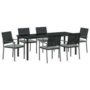 vidaXL Tuin eettafelset 7 st Zwart en Licht Grijs PE Rattan