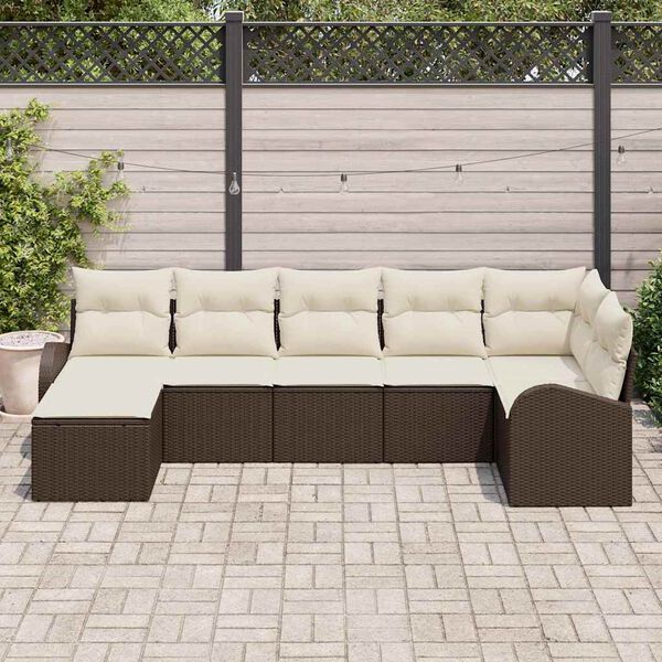 vidaXL Tuin Sofa Set 7 pcs Bruin Poly riet