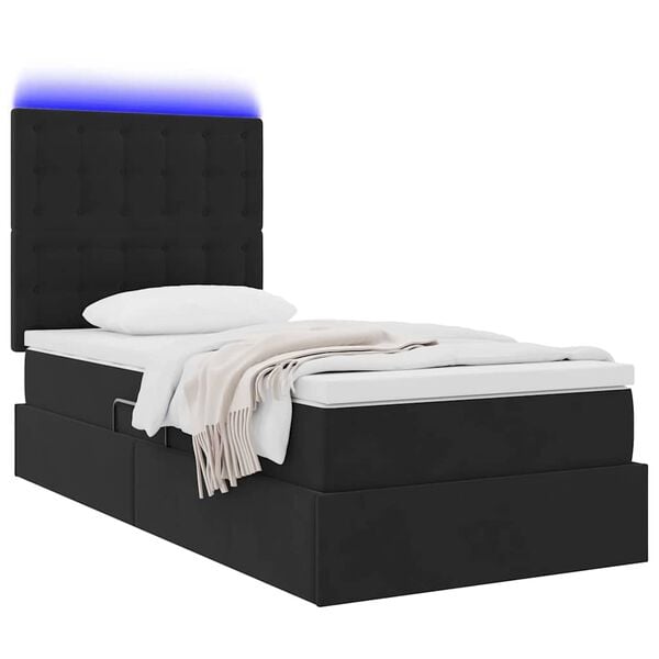 vidaXL Opbergbed met LED met matras met LED Zwart 90 x 190 cm Fluweel