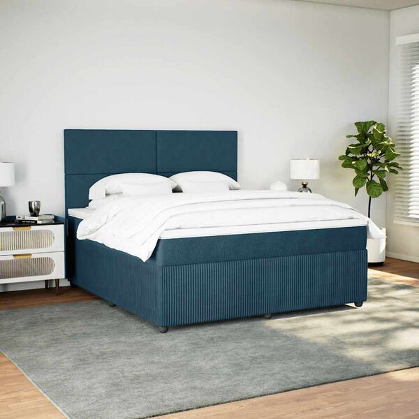 vidaXL Boxspring met matras fluweel donkerblauw 180x200 cm